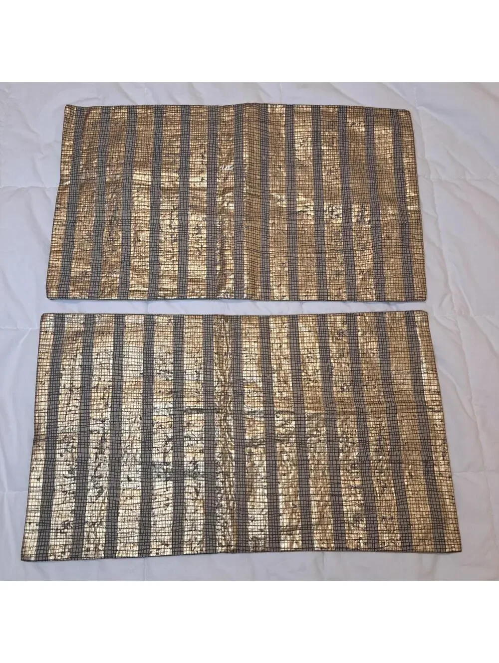 West Elm Tan And Gold Tone Pillow Case Lot Of 2 12×20 Rustic Chic Boho Decor
